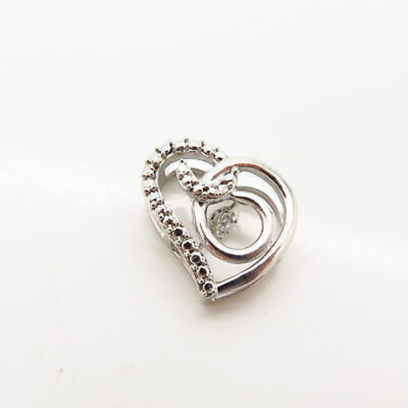 925 Sterling Silver Dancing C Z Heart Design Slide Pendant - Picture 3 of 5